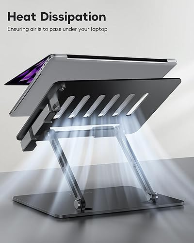 Miniatura 3 de NTMY Soporte para portátil con soporte para teléfono, soporte plegable de aluminio para computadora portátil de altura ajustable para MacBook Air