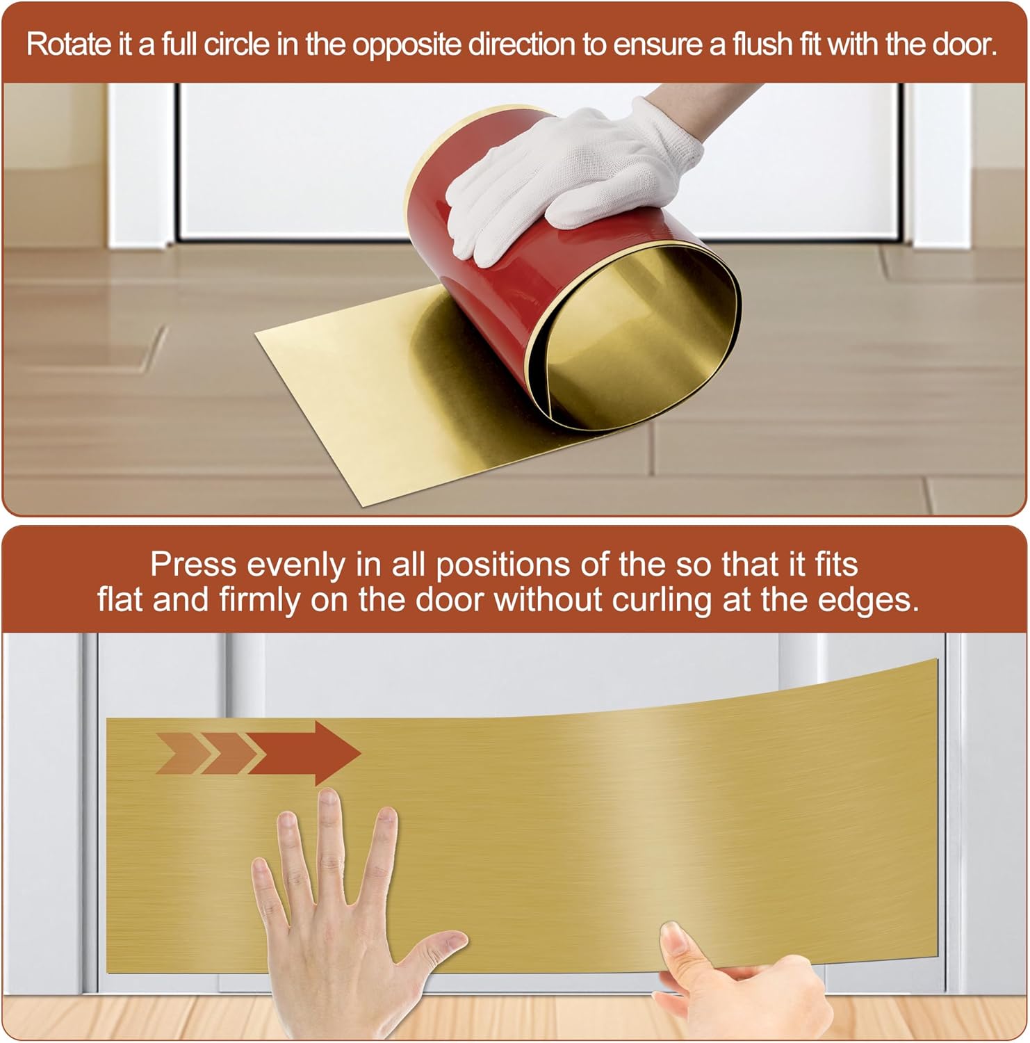 2 PCS 8" x 34" Self Adhesive Door Kick Plate for Bottom of Door, Stainless Steel Front Door Kick Plates, Kickplates for 36" Door Interior and Exterior (Brushed Gold)