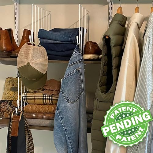 Miniatura 7 de Evelots Separadores de estantes para estante de madera con ganchos extraíbles pendientes de patente, paquete de 6 organizadores de armario y
