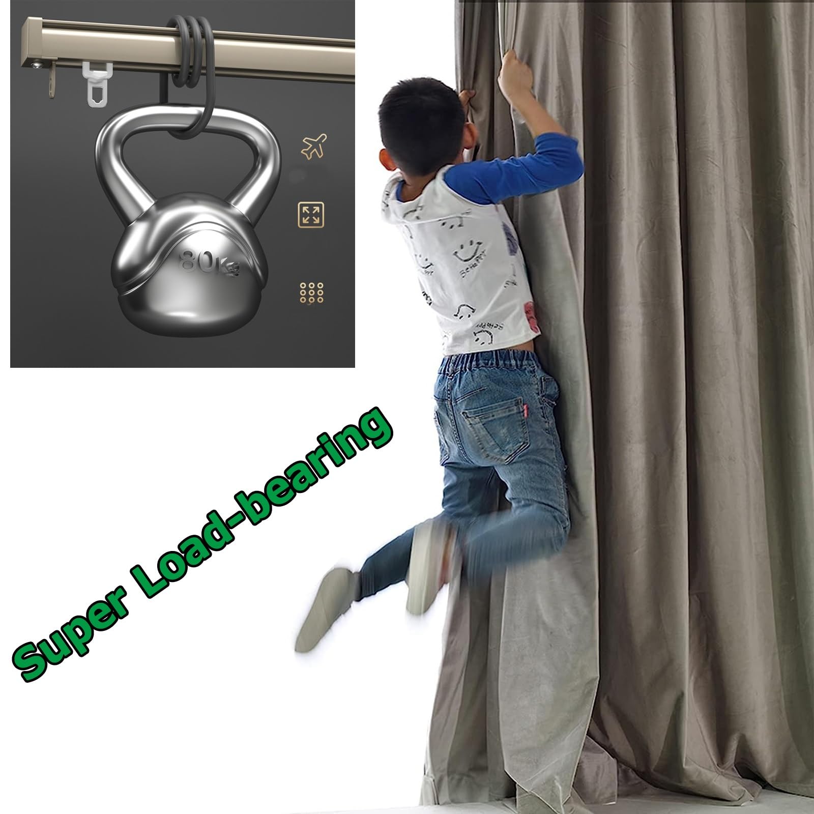 Aain Rail mural ou de plafond en aluminium avec accessoires pour fenêtre de chambre à coucher Système de tringle à glissière lisse 50 cm 600 cm