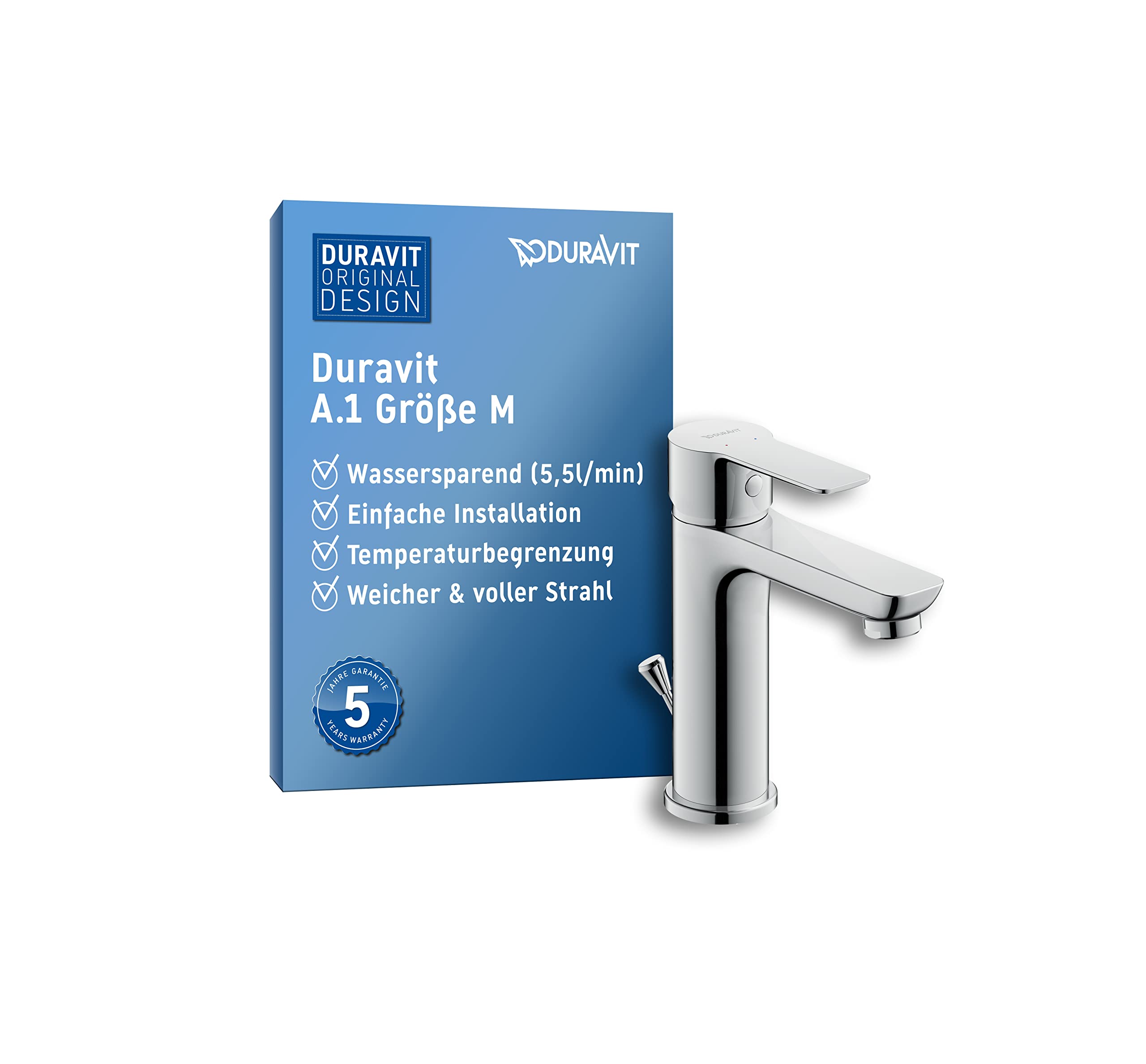 Duravit A.1 Waschtischarmatur Größe M, Chrom – Einhebelmischer Mit Temperaturbegrenzung