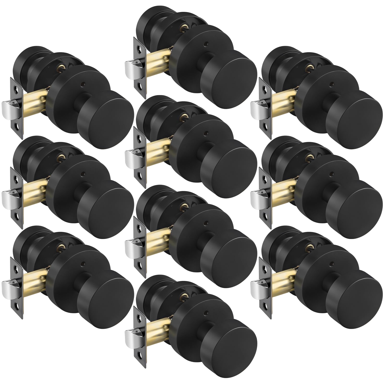 Goldenwarm Black Door Knobs Interior Privacy, Zinc Alloy Keyless Matte Black Door Knobs for Bedroom Bathroom, Heavy Duty Interior Door Knob - Adjustable &amp; Reversible (10 Pack)