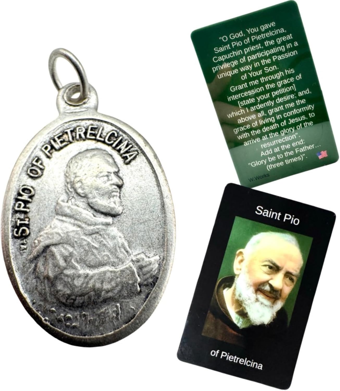 Westmon Works St Pio Medal Italian Metal Patron Saint Pendant with Laminated USA Made Holy Prayer Card