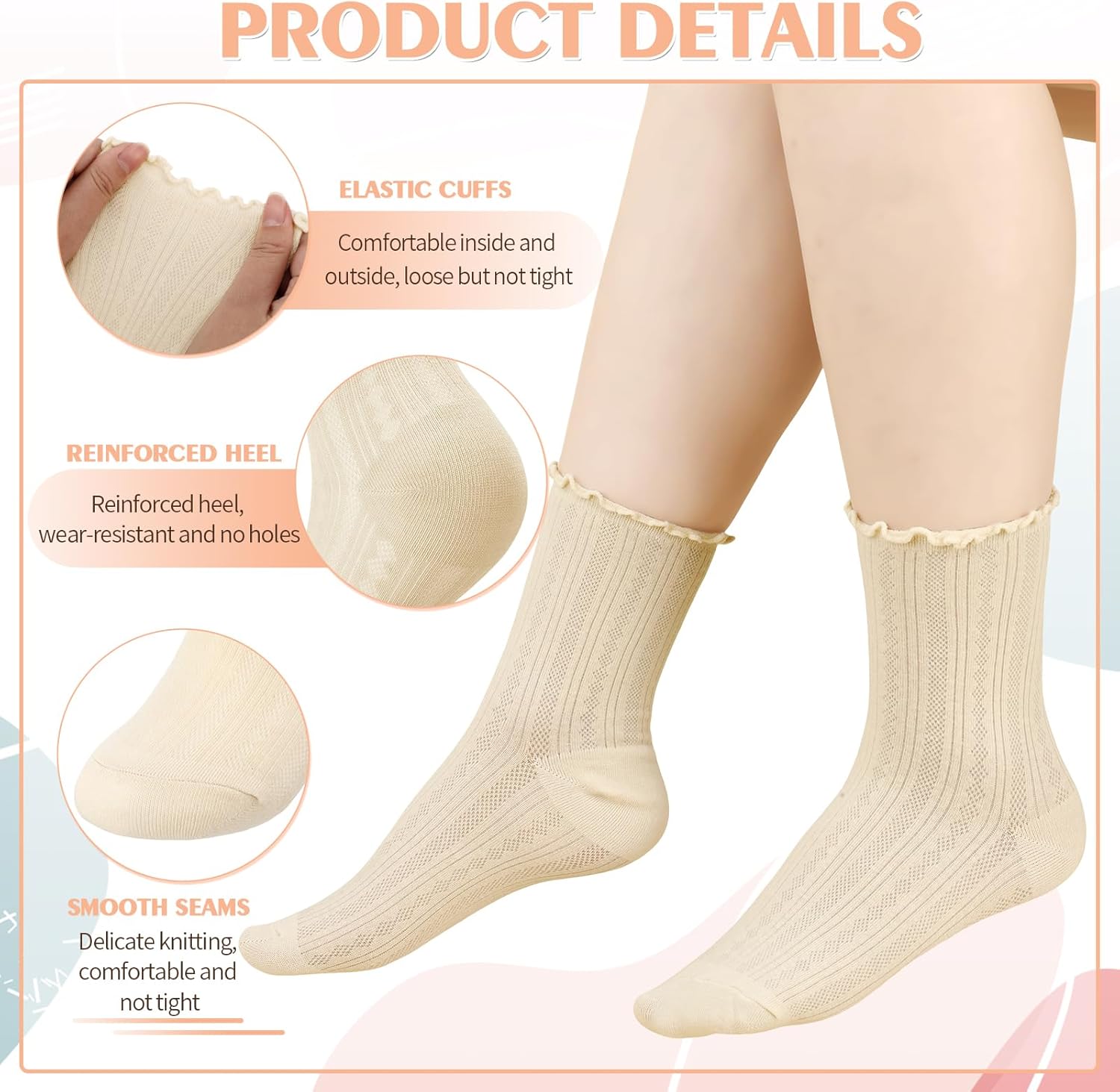 Jspupifip Women Ruffle Socks, 4/8 Pairs Floral Frilly Socks Casual Ankle Breathable Knit Cute Lettuce Floral Crew Sock Size - Image 2