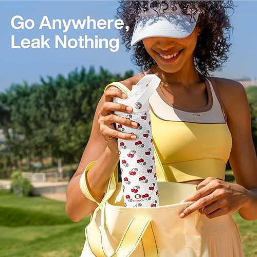 Miniatura 1069 de ENCOOL Botella de agua aislada con popote, de acero inoxidable, a prueba de fugas, sin BPA, al vacío de doble pared que se mantiene fría durante 24