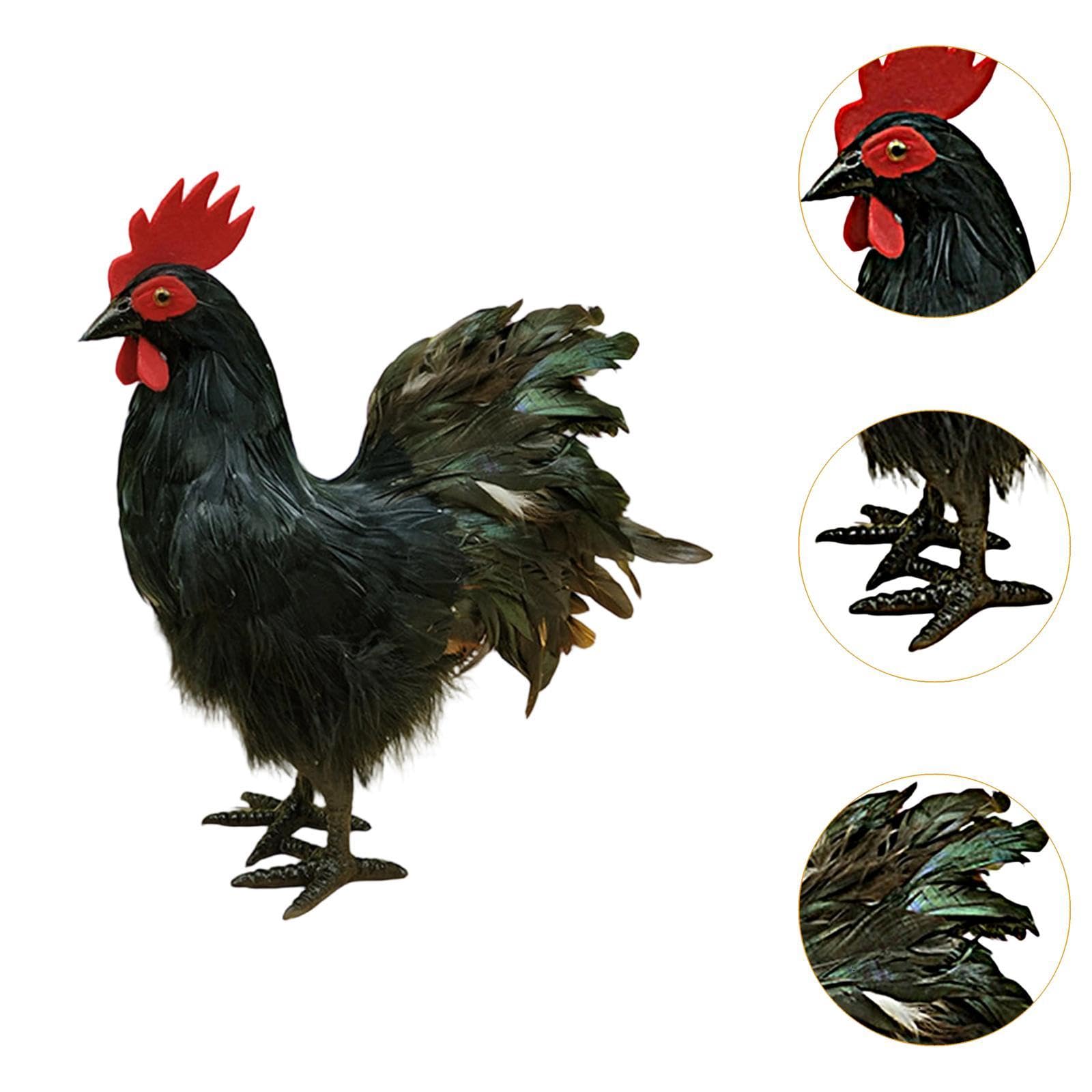 Fenteer 34cm Realistische Hahnfigur Schwarz, Gartenfigur Huhn Deko