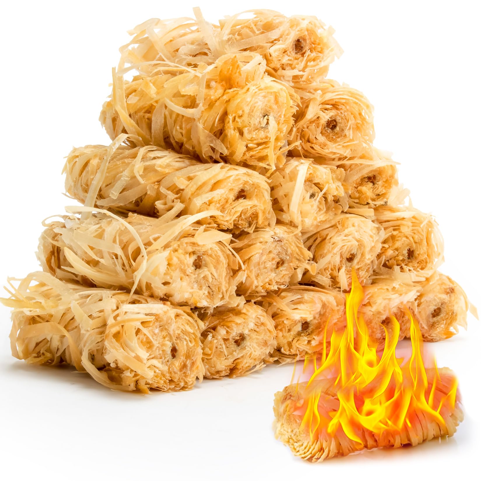 MAQIHAN 15PCS Quick Ignite Fire Starter - Fire Starter Rolls for BBQ Fireplace, Charcoal Starter for Indoor and Outdoor Use, Easily Light, Wax Wood Roll for Campfire, Chimney, Grill, Camping, Survival