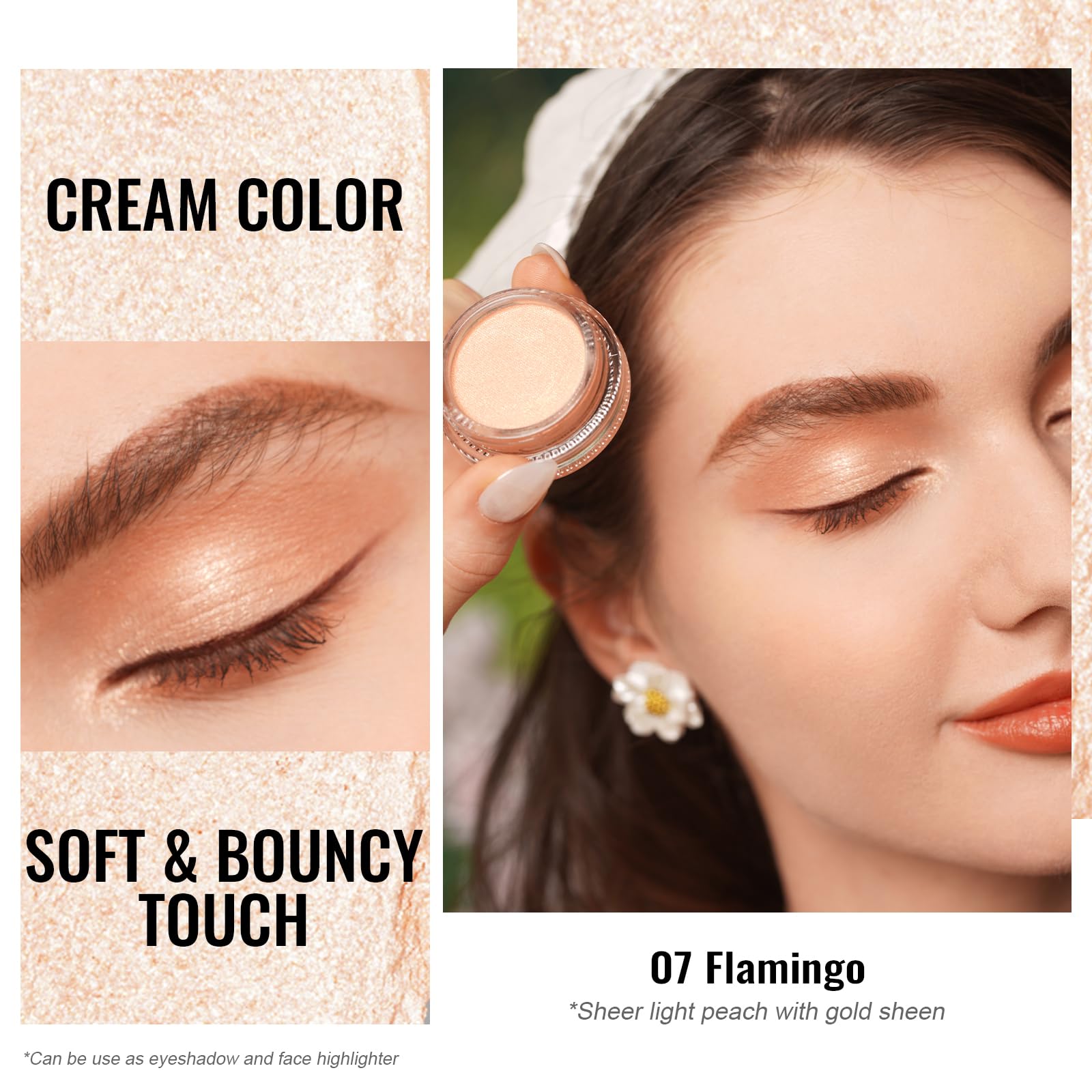 OULAC Cream Eyeshadow, Glitter Peach Eyeshadow, Holds Makeup For 12 Hours +, Waterproof and Sweatproof, Crease Resistant, Vegan - Image 2