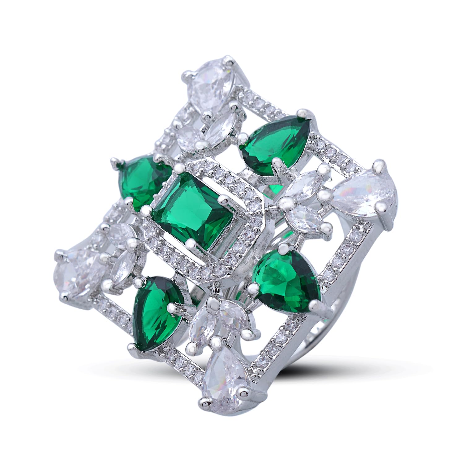 Trendisia Statement Square Cocktail Ring for Women | Red Ruby-Cut & CZ Diamond Studded Adjustable Finger Ring for Weddings & Parties-image-40