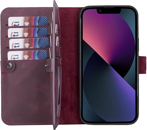 HARDISTON Funda de piel auténtica de alta calidad hecha a mano para iPhone 13 Pro, tarjetero doble, funda magnética desmontable, función atril