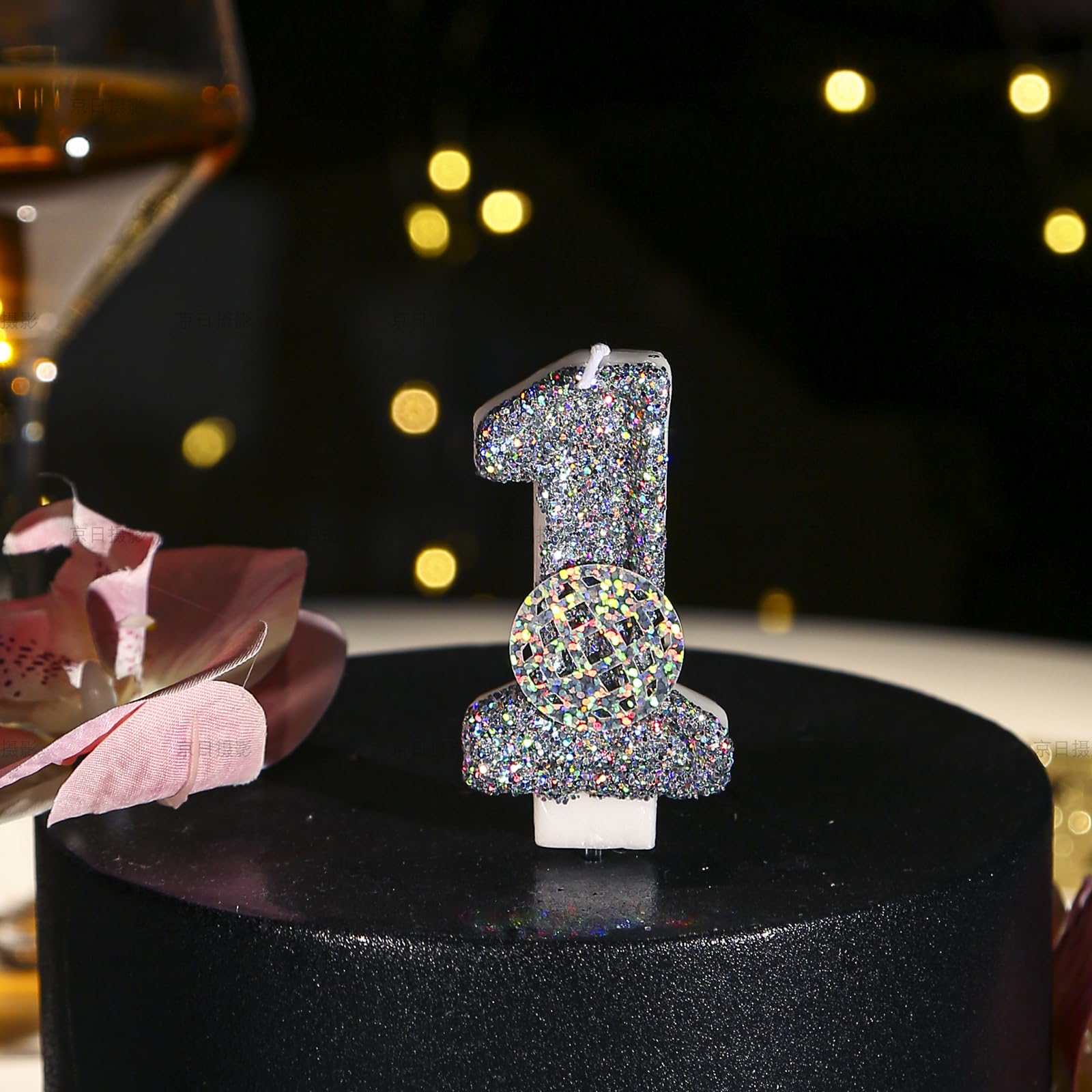 Geburtstagskerzen, Zahl 1 Kerze für den ersten Geburtstag für Mädchen/Jungen, Kerzen zum 1. Geburtstag mit holografischer farbiger Discokugel, 8 cm, Kerze für den ersten Geburtstag