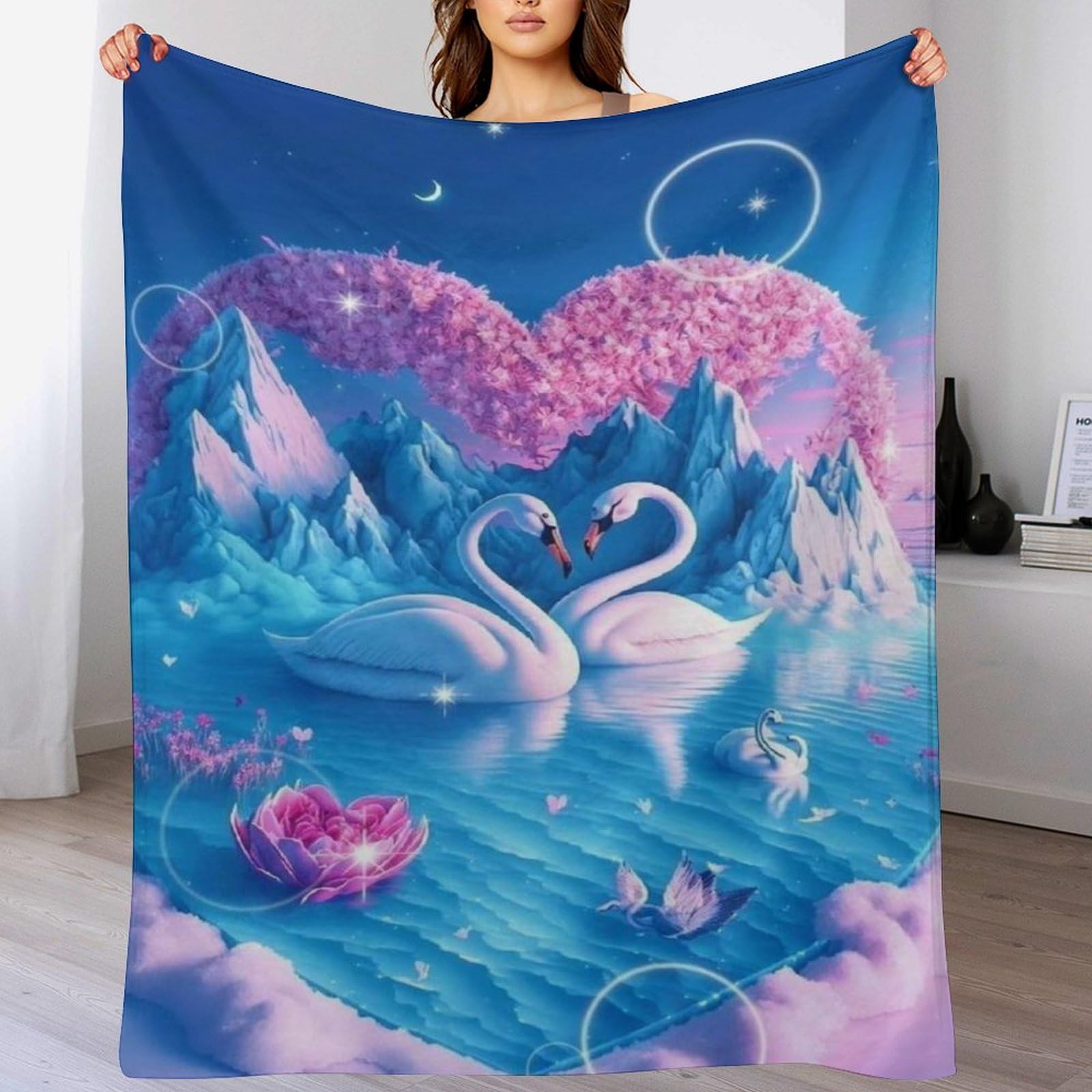 Couverture polaire peluche cygne pour des soirées cocooning au chaud