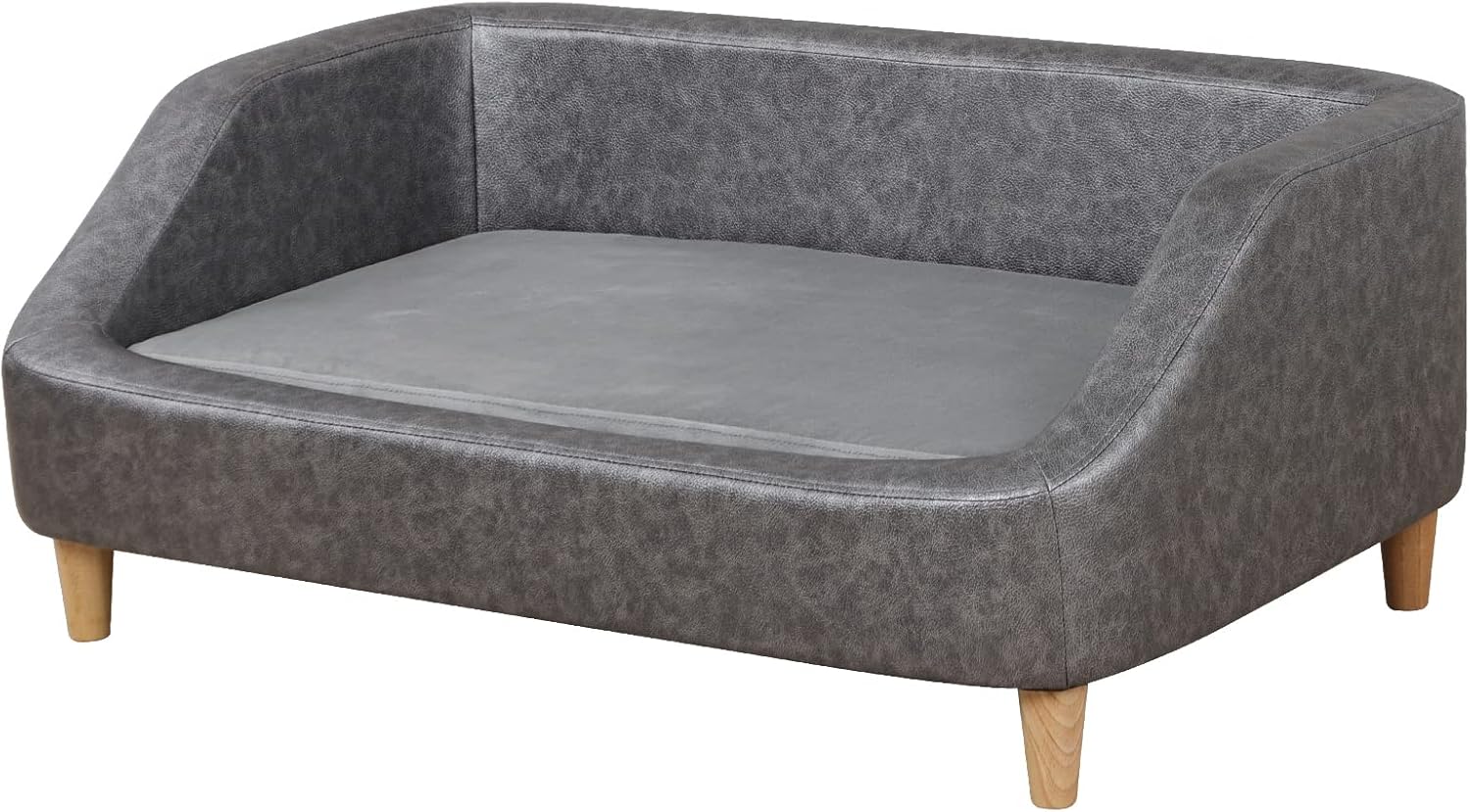 review Medium Dog Couch/Dog Beds with Wearproof PU Fabric/Sturdy Dog Sofas and Chairs/Wooden Frame Pet Couch/Pet Sofa Bed with Solid Wooden Leg for 60LBS Dog Rest Using (Silver)