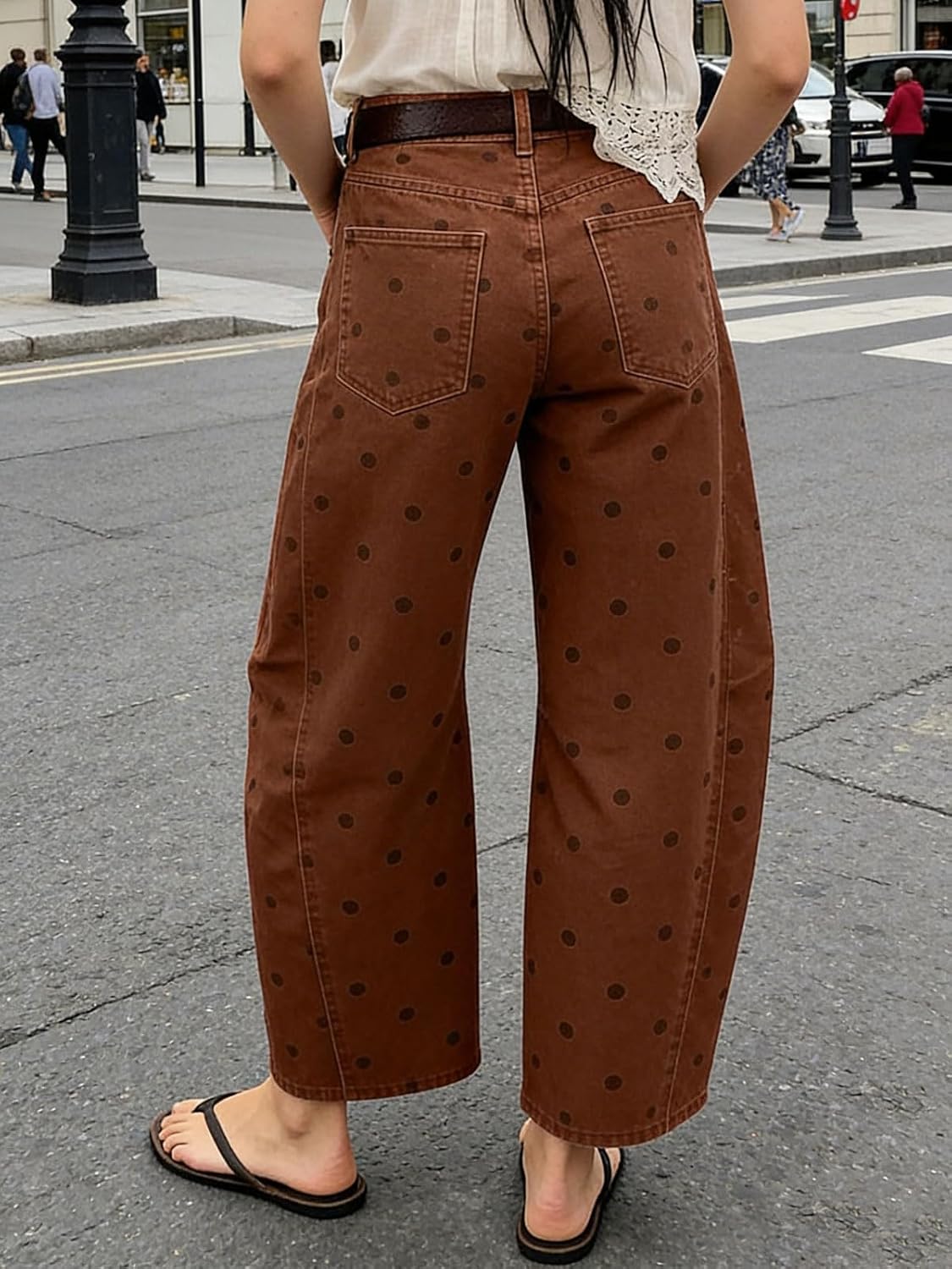 CHARTOU Women Polka Dot Barrel Jeans Baggy Y2k Denim Wide Leg Pants Boyfriend Mid Rise Ankle Jean Sweatpants