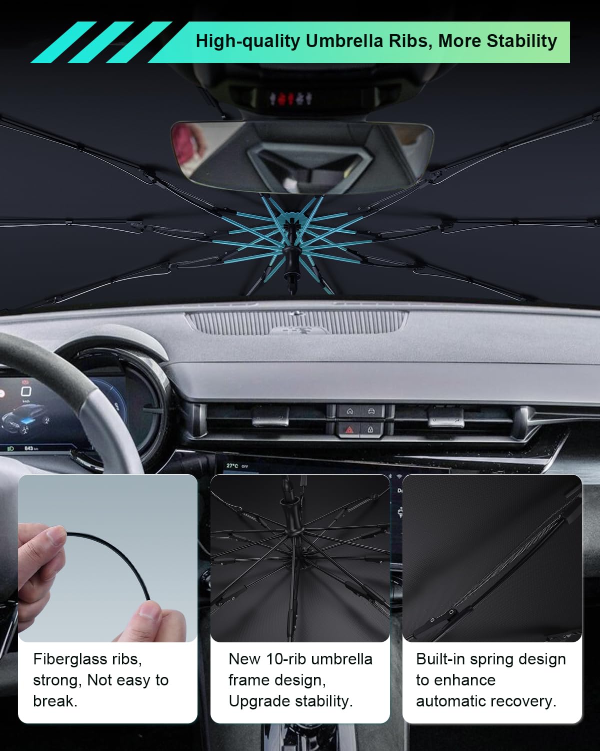 [Upgrade] GAFAT Compatibile con Alfa Romeo Junior Ibrida 2025 2026 2027 Parasole per Parabrezza Anteriore Ispessito, Protezione UV UPF 50+, Scheletro in Fibra Vetro, Meno Pieghe, Piegatura con un Clic