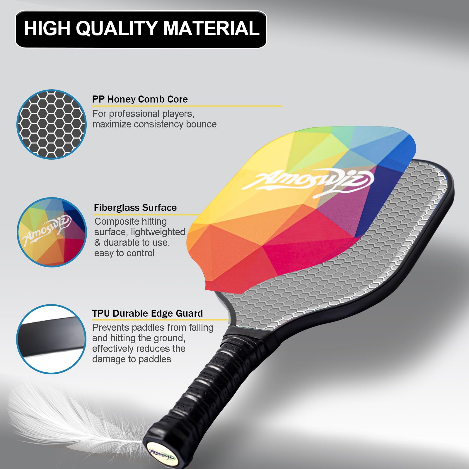 Amoswiz Fiberglass Pickleball Paddles Set Of 2 - Professional Sports Equipment