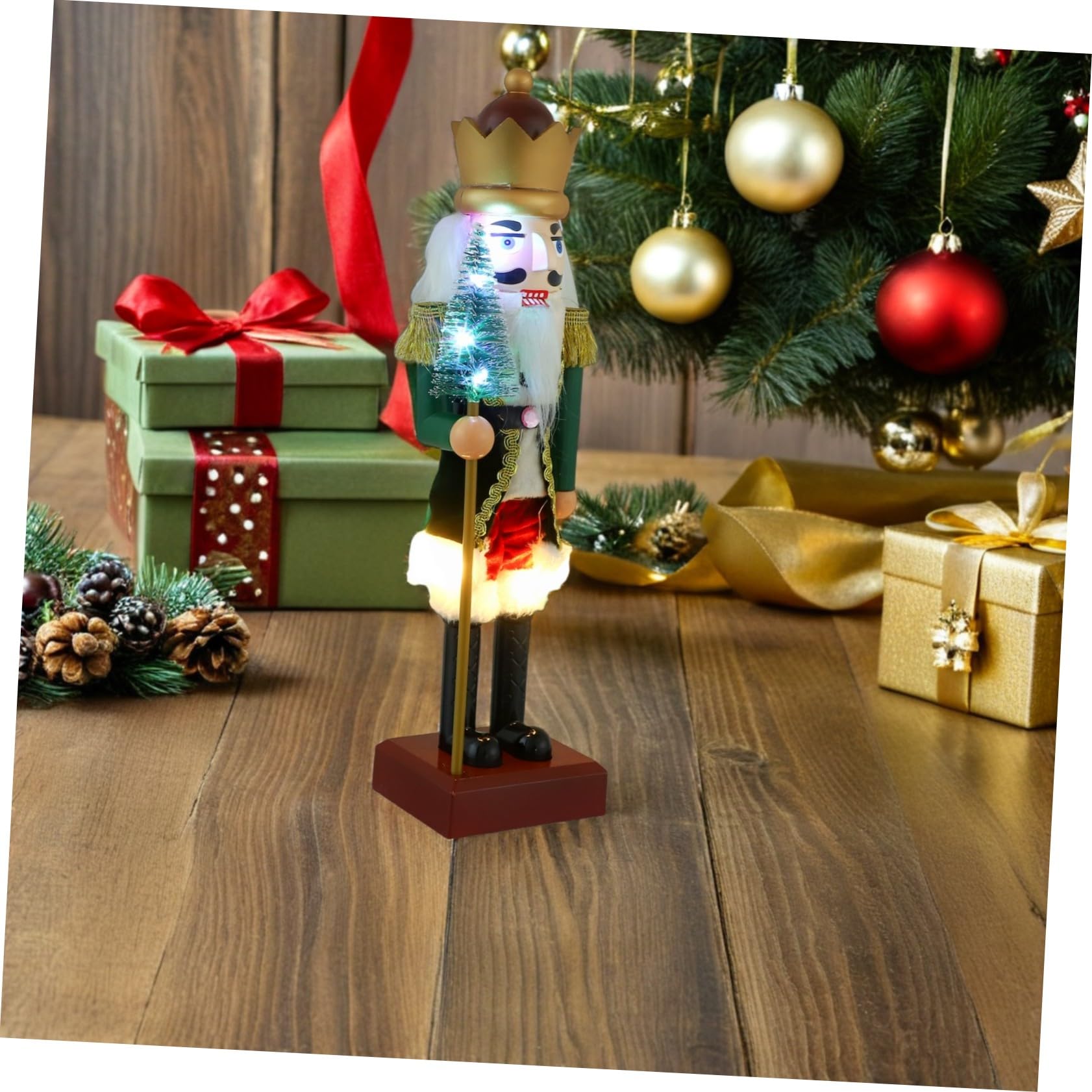 VICASKY Nussknacker-Soldat-Figur mit Musik und Led-Beleuchtung Festliche Tischdekoration Weihnachtspuppenmodell aus Kunststoff für Sammler und Heimdekoration