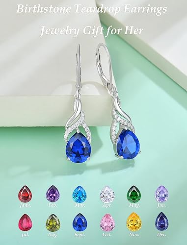 Miniatura 5 de Vesitim Womens Teardrop Dangle Earrings-Birthstone Gemstones Earrings 925 Sterling Silver Infinity Drop Earrings Jewelry Gift for
