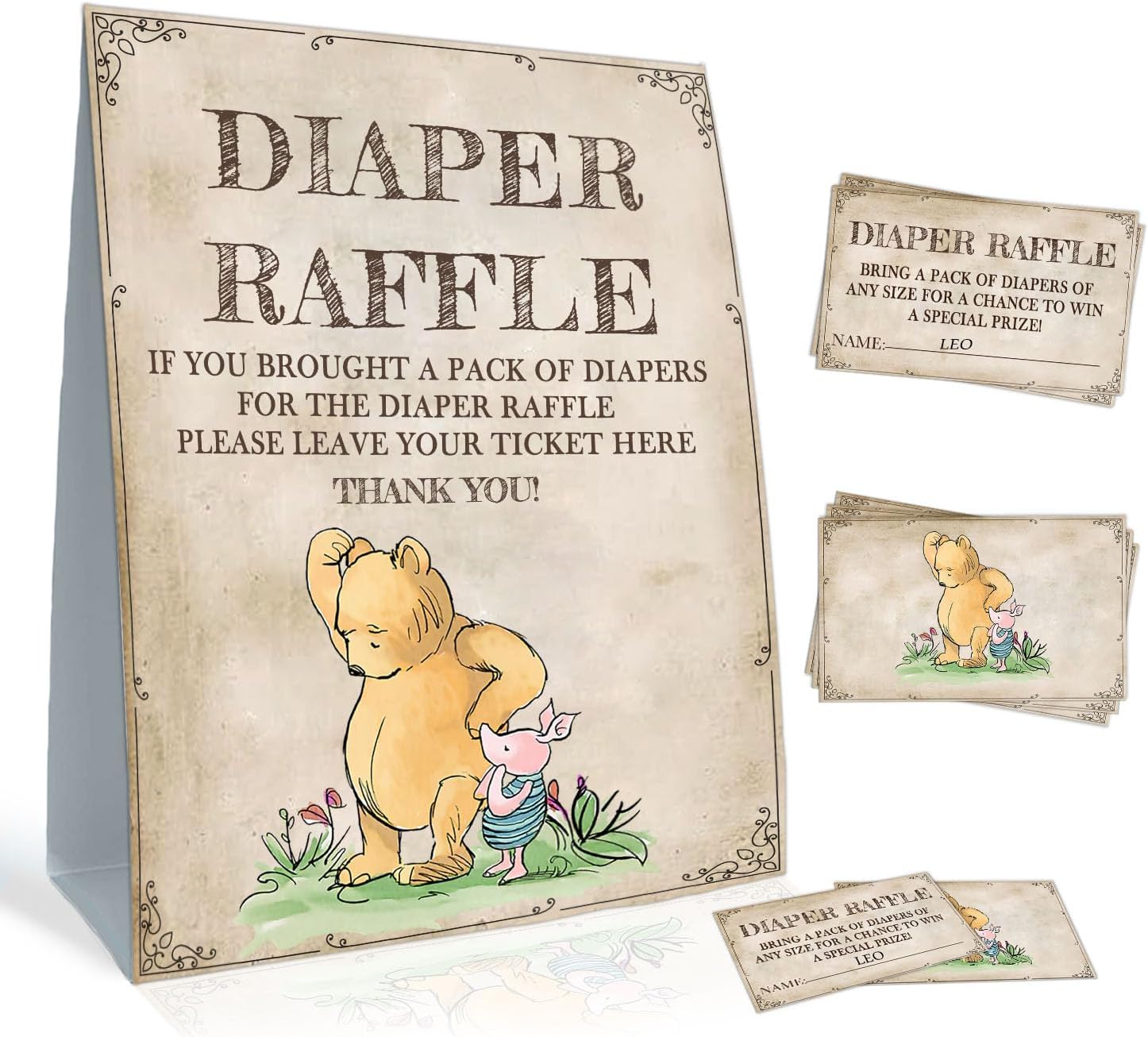 the Pooh Baby Shower Games Card, Included 1 Guess How Many Gummy Bears Sign and 30 Winnie Guessing Cards, Winnie Baby Shower Game for Boys Girls, Birthday Party Supplies 5 * 7IN