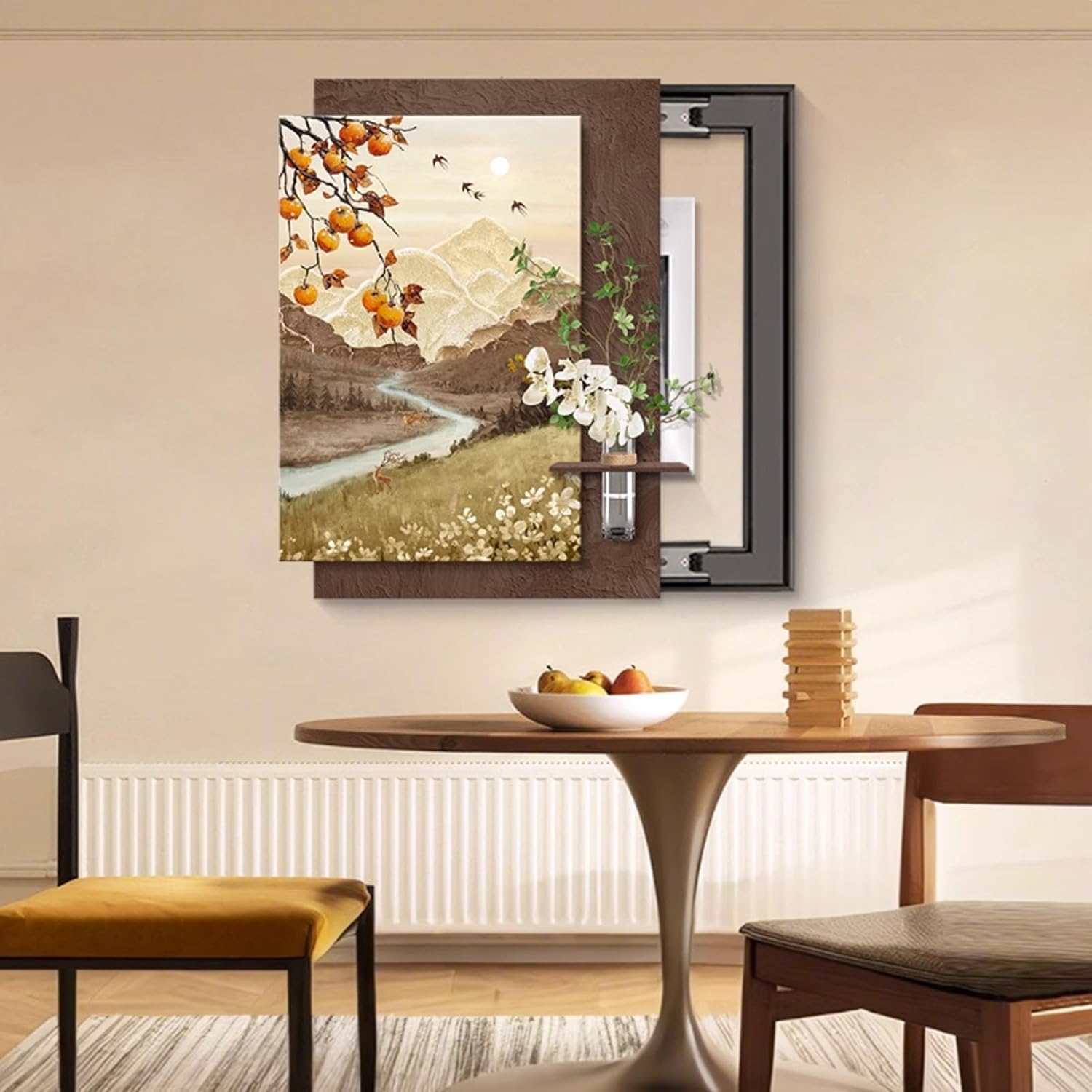 Electric Meter Box Decorative Painting Breaker Box Cover, Hidden Circuit Breaker Panel Decorative Painting, Decoratives Fuse Box Covers with Vase and Fake Plant(Brown 3,40x50cm/15.7x19.7in)