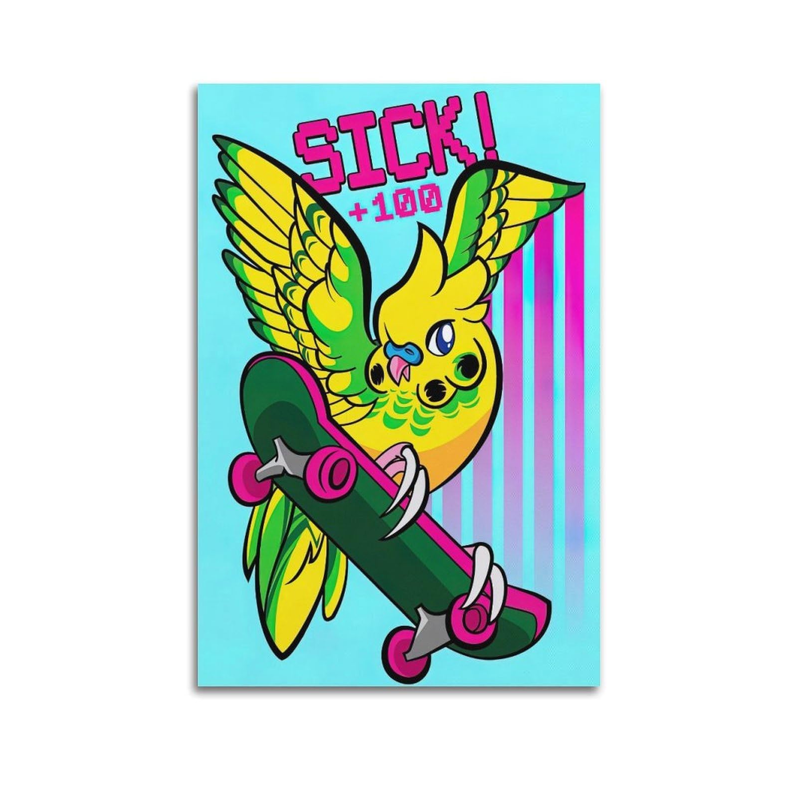 Xkuga Boys Unframe-Style Animal Skateboards Budgerigar Poster Wildlife Vintage Modern Decorative Canvas Prints - Ideal Wall Art For Family, Man Cave, Game Room, & Girls Bedroom 20X30inch(50X75cm)