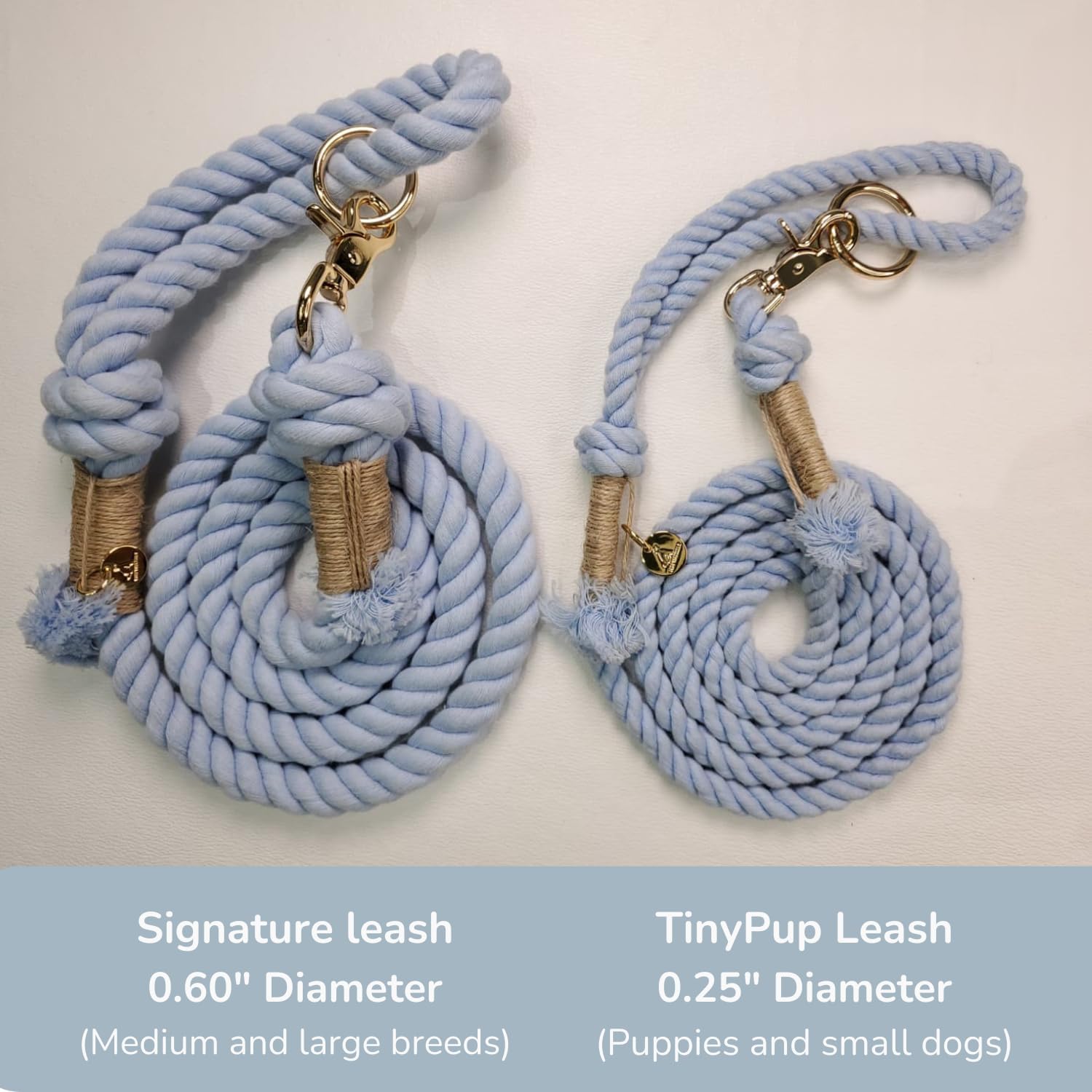 Braided Cotton Rope Leash for Small Dogs –5 ft Lightweight & Durable Leash for Tiny Dogs & Puppies – Comfortable, Stylish with 360° Swivel Clasp for Everyday Walks & Relaxed Adventures – Light Blue