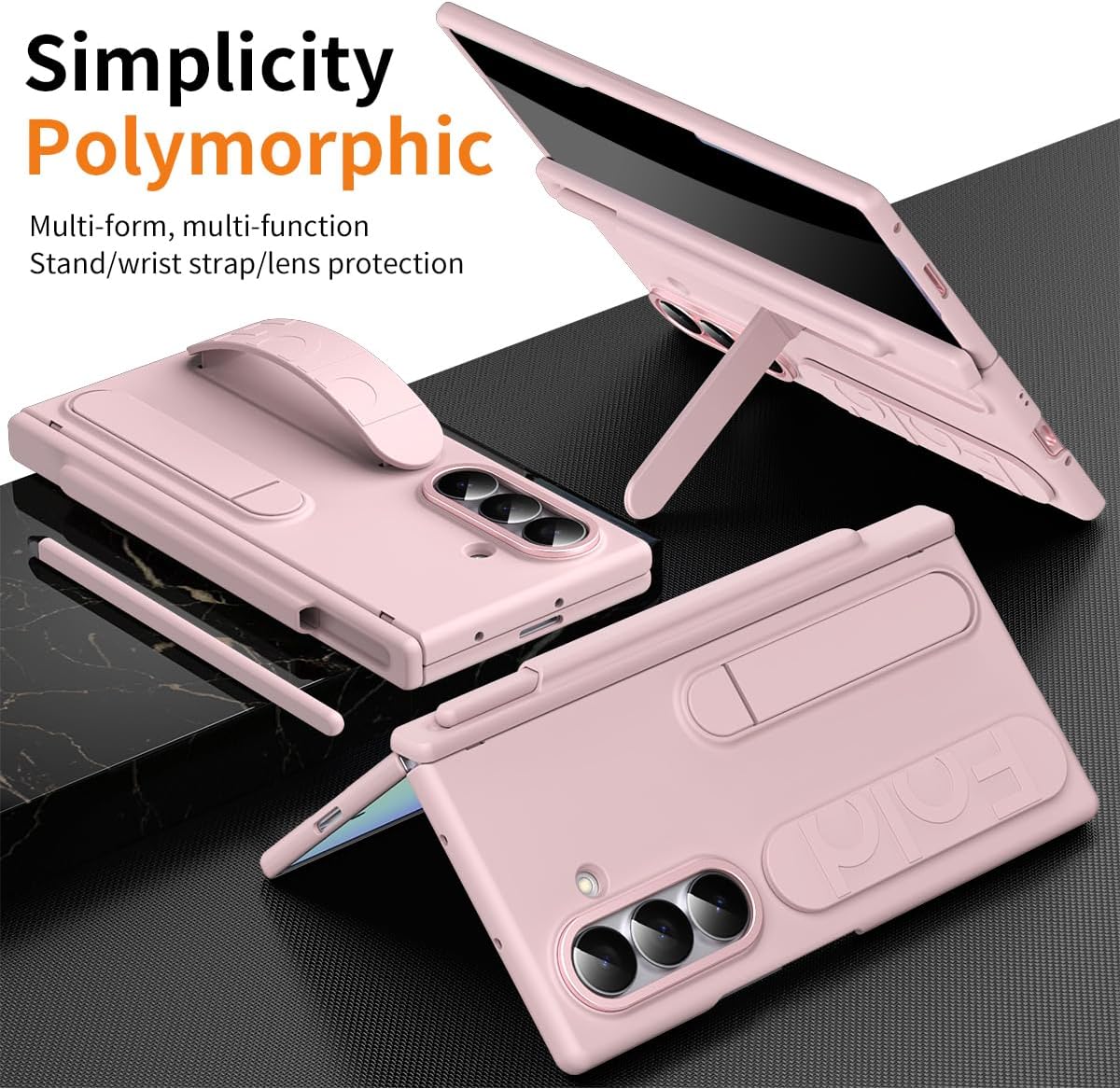 Finger Strap for Samsung Galaxy Z Fold 7 Case with S Pen Holder & Stylus, [Privacy Screen Protector] [Fold-able Kickstand] Full Coverage Matte PC Shockproof Bumper Case for Z Fold 7 Pink
