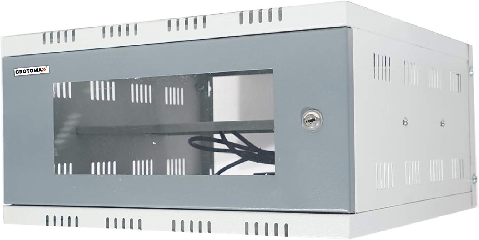 3U Rack - DVR Rack/CCTV Rack/NVR Rack/Server Rack/Network Rack with 3 Power Plug Socket - Transparent Glass Door - Metal Cabinet Box - 1 Tier/Shelf - Wall Mount (40cm X 40cm X 20cm, Grey)