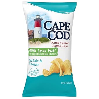 Cape Cod Potato Chips, Less Fat Sea Salt & Vinegar Kettle Cooked Chips, 8 Ounce