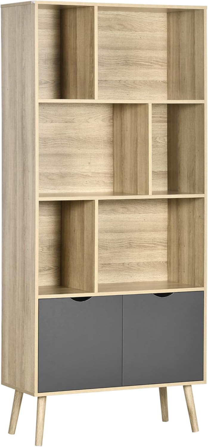 Modern Bookcase with Bottom and 6 Open Shelves
