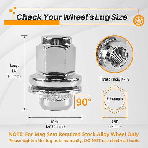 Miniatura 2 de MIKKUPPA 24 tuercas M14X1.5  Asiento hexagonal Mag de 78 pulgadas (0.866 in), repuesto para repuesto para Toyota Sequoia Tundra 6 Lug Stock Rim
