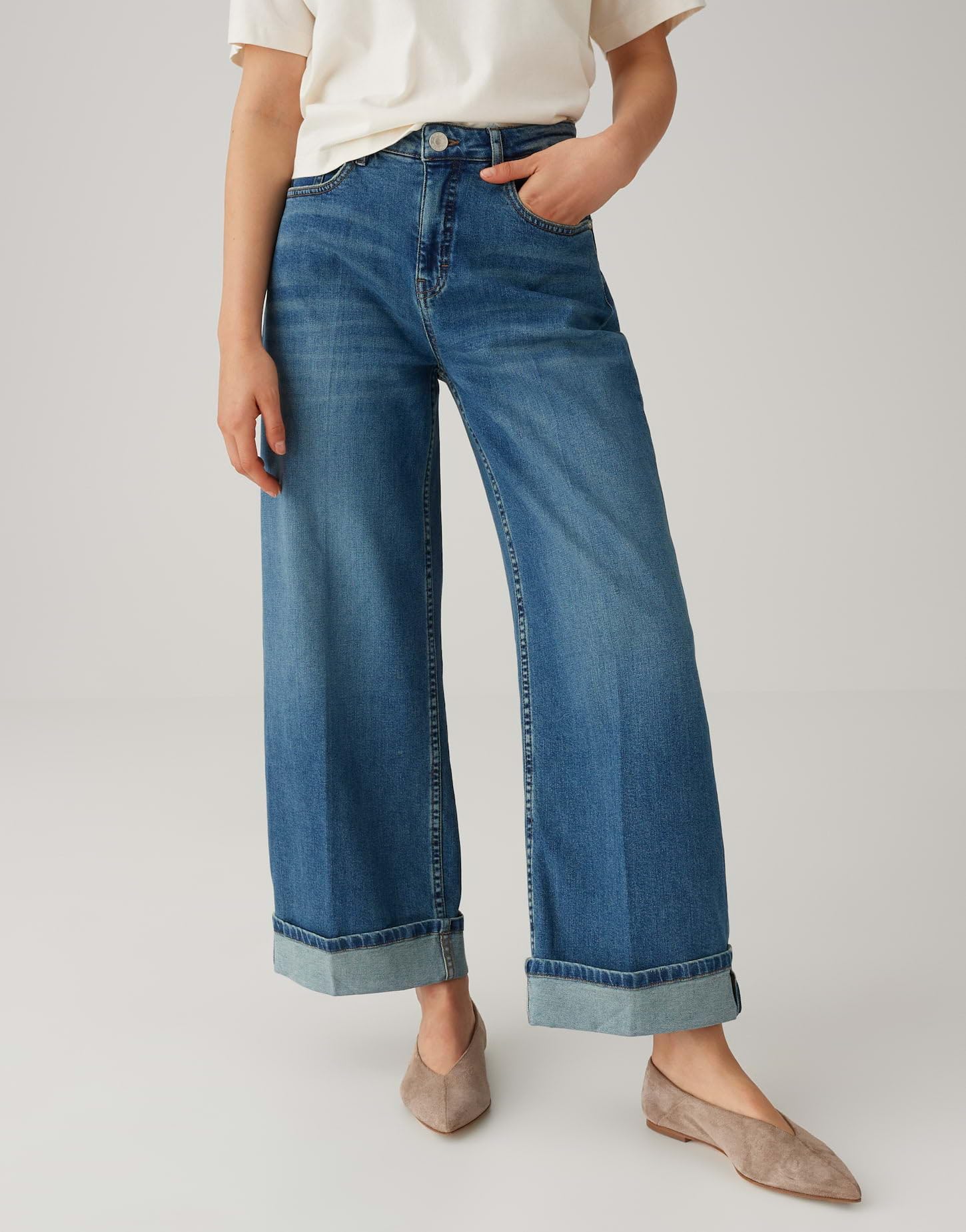 OPUS Damen Wide | Miva Valentine Verkürzte Wide Leg Jeans aus Dry Indigo® Mid Rise