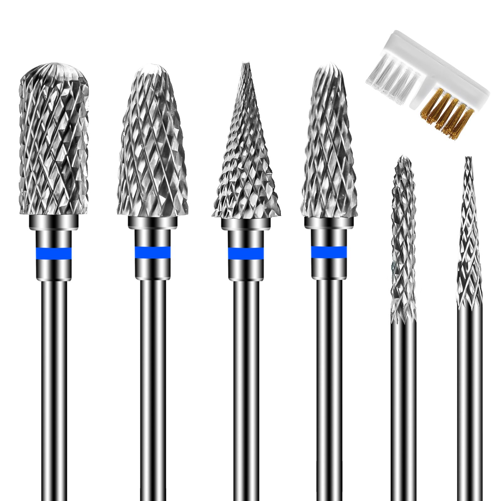 Lermende 6 Punte per Fresa Unghie 3/32", Professionali per Acrilico/Gel, Rimozione Cuticole e Smalto, Manicure Pedicure con Spazzola Pulizia, Accessori per Salone e Casa (Medie Punte per Unghie02)
