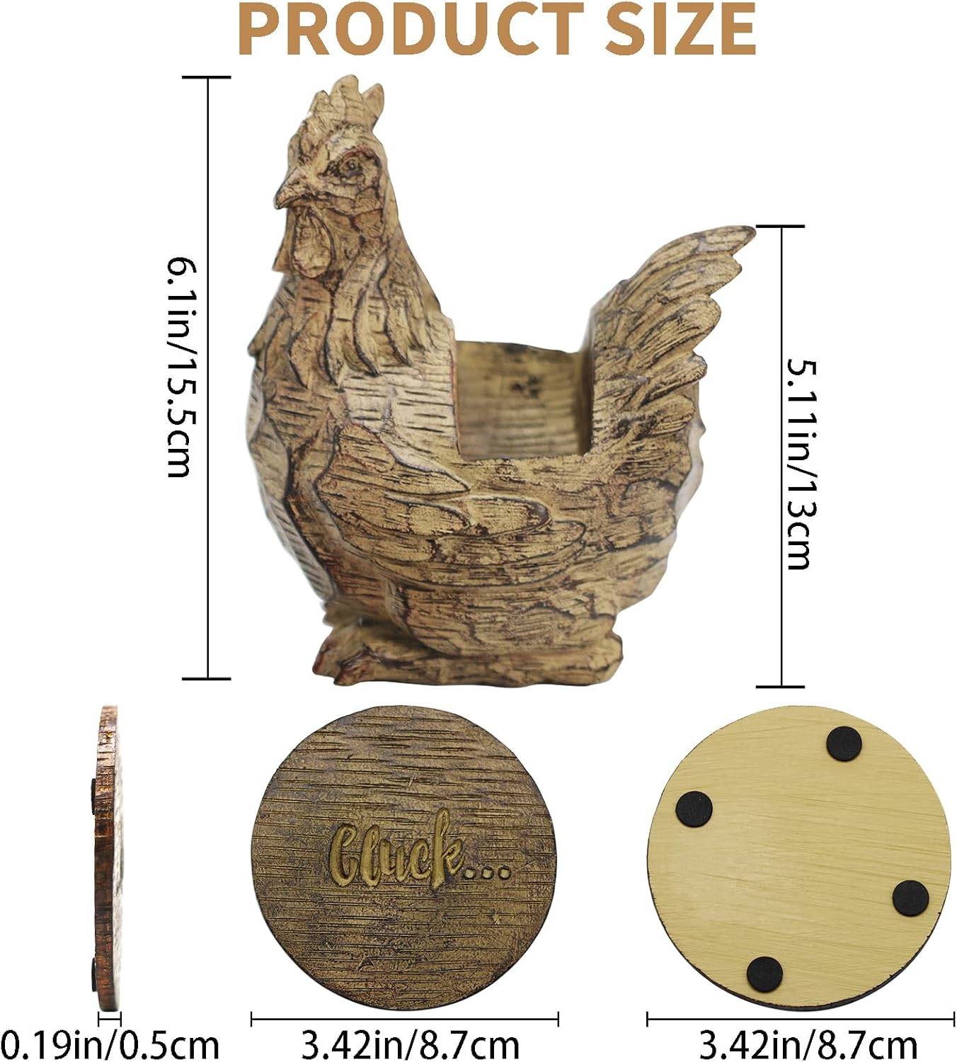 Vintage Rooster Coasters, Set of 4 Resin Coasters in Handmade Cock Stand, Rustic Tabletop Decor for Home & Office - Image 4