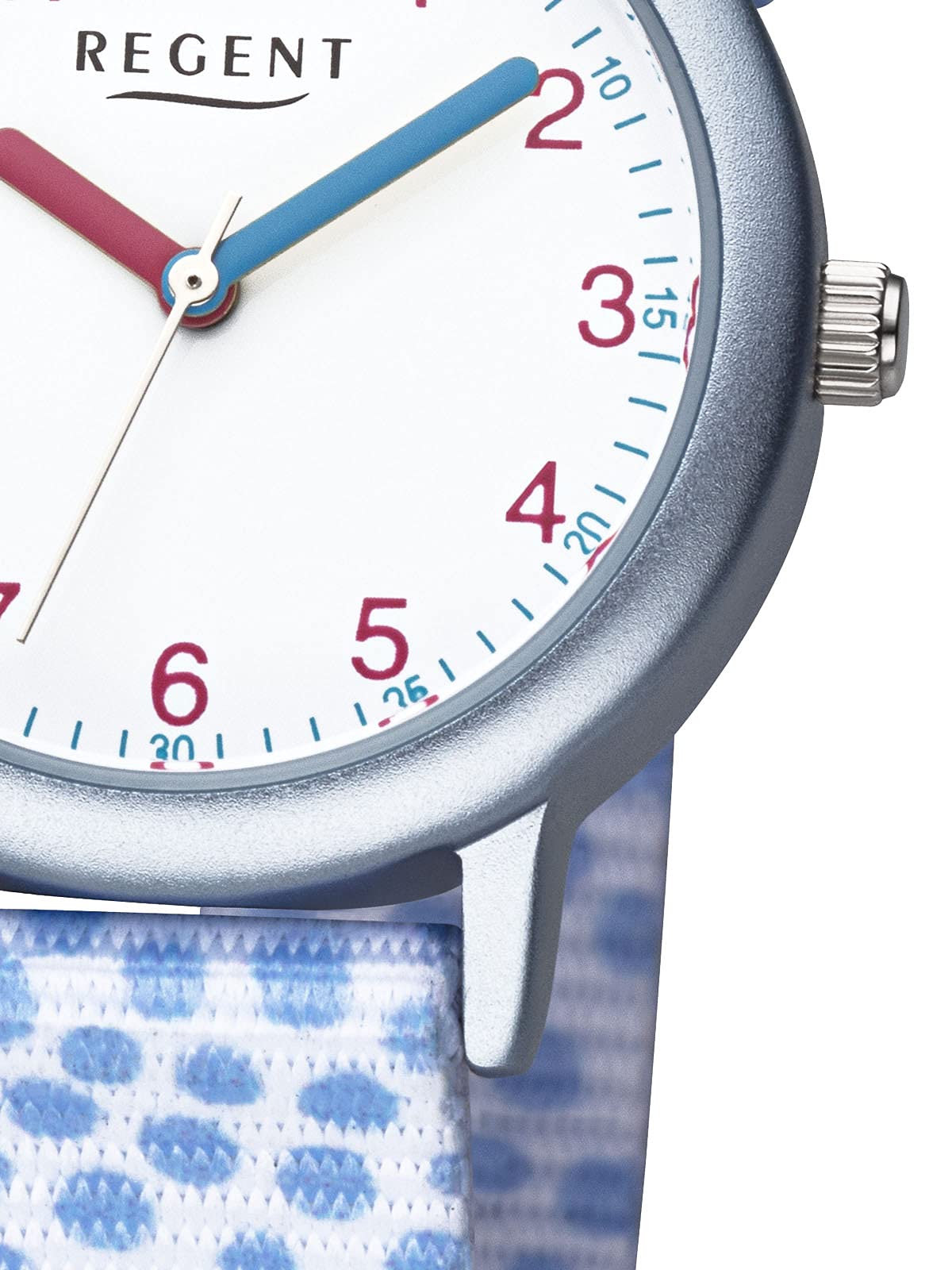 REGENT Armbanduhr für Mädchen Junioruhr Kinderuhr mit Punkt Motiv Stoffband Arabische Zahlen Quarz