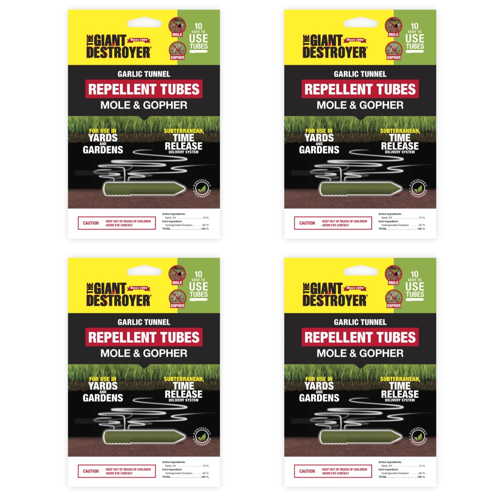 The Giant Destroyer Garlic Tunnel Tubes Mole & Gopher Repellent - Repels Moles & Gophers in Gardens & Lawn Areas - Highly Concentrated Garlic Oil Animal Repellent - 40 Tubes