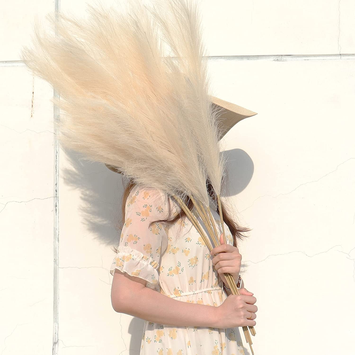 Erba Della Pampa Artificiale - 7 Steli Bianchi 100cm, Decorazione Boh&eacute;mien