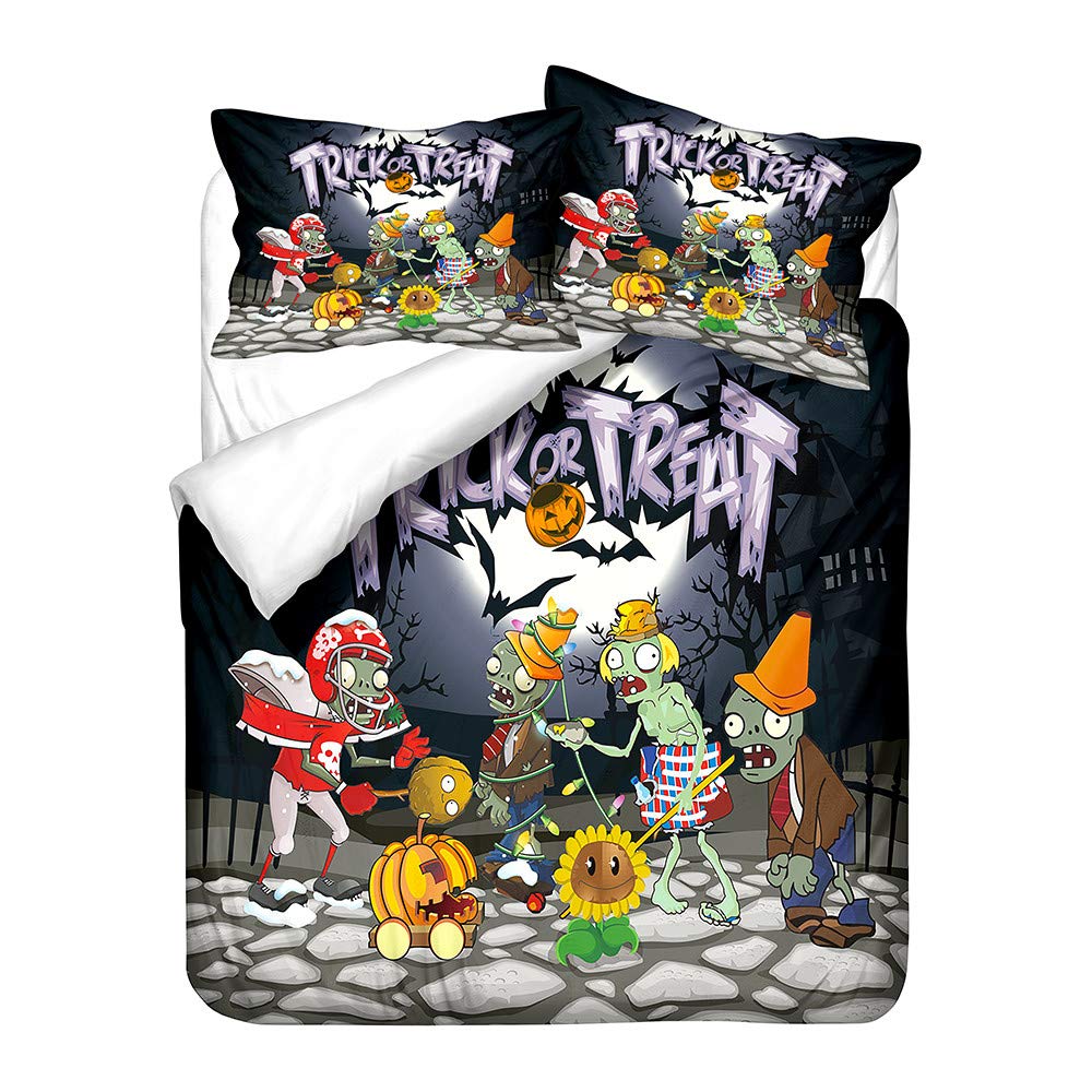 NICHIYO Plants vs. Zombies Bedding Set - Duvet Cover and Pillowcase, Microfiber, 3D Digital Print Three-Piece Bedding (6,Single 135 * 200cm)