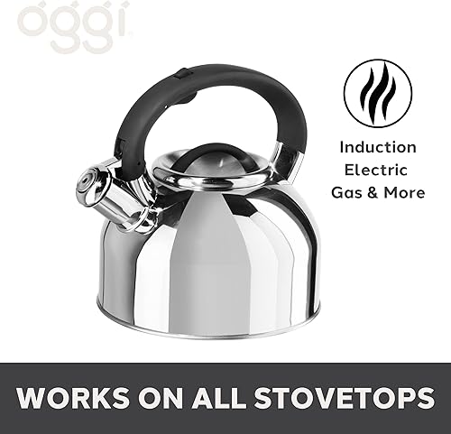 Miniatura 2 de OGGI Hervidor de té para estufa, 64 onzas  1.9 litros, hervidor de acero inoxidable con silbato fuerte, hervidor de agua caliente ideal y caldera de