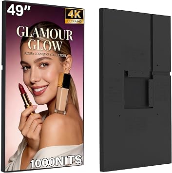 49Inch 4K Wall Mount Digital Signage, 1000nits High Brightness Slim Frameless Advertising Display, Commerical Display LCD Monitor with CMS/U-Disk Plug&Play, Split Screen, 7/24 Timer Switch