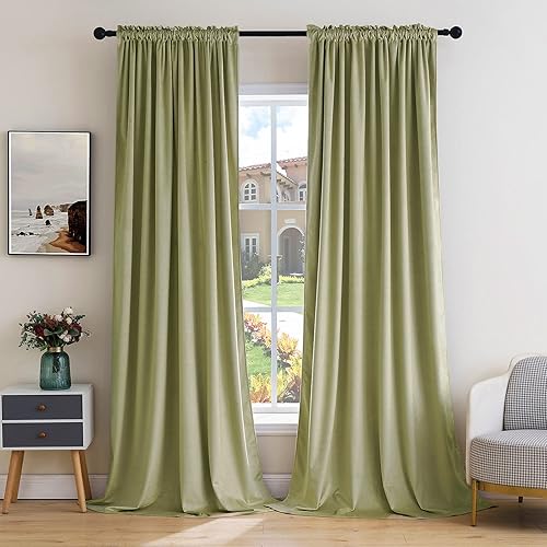 MIULEE Cortinas de terciopelo verde salvia, cortinas opacas con aislamiento térmico para dormitorio, sala de estar, oscurecimiento de 90 pulgadas de