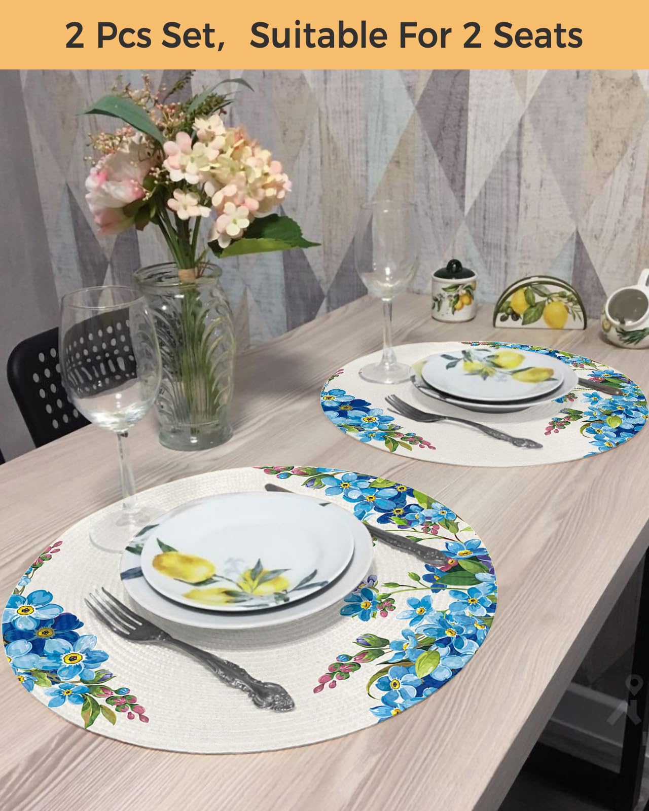 6 Runde Tischsets, 38,1 Cm – Geflochten, Hitzebeständig, Rutschfest, Für Innen & Außen, Farbe Blau