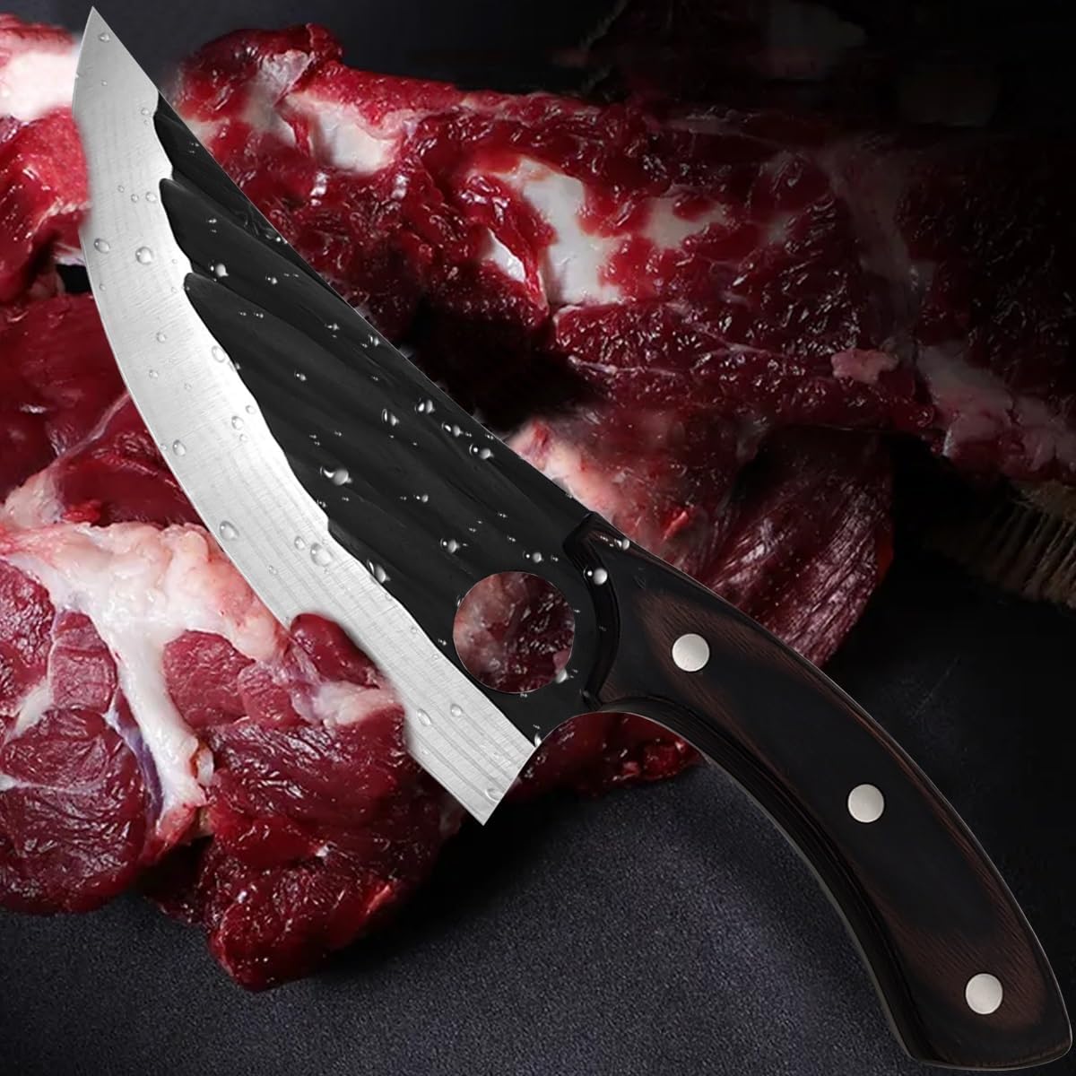 Meat Cleaver,Cleaver Knife 6 Inch Forged Hammered Boning Knife For Meat Cutting And Slaughtering Outdoor Stainless Steel Hunting Knife With Cover, LAMAJIGA5844