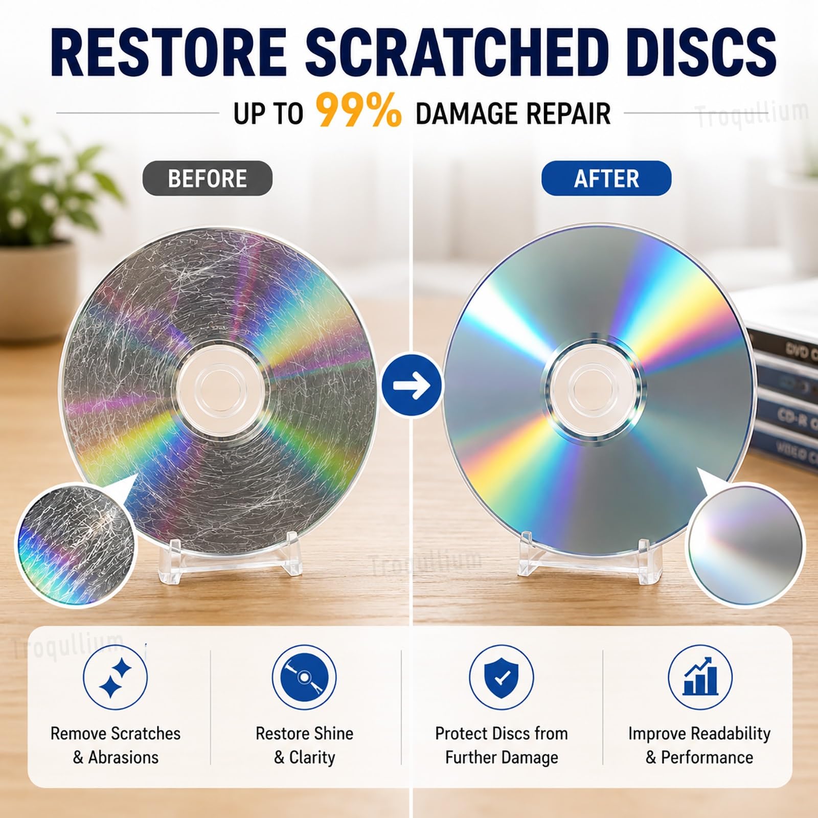 Máquina pulidora de discos, limpiador semiautomático de reparación de DVD y CD, formatos de disco óptico comunes