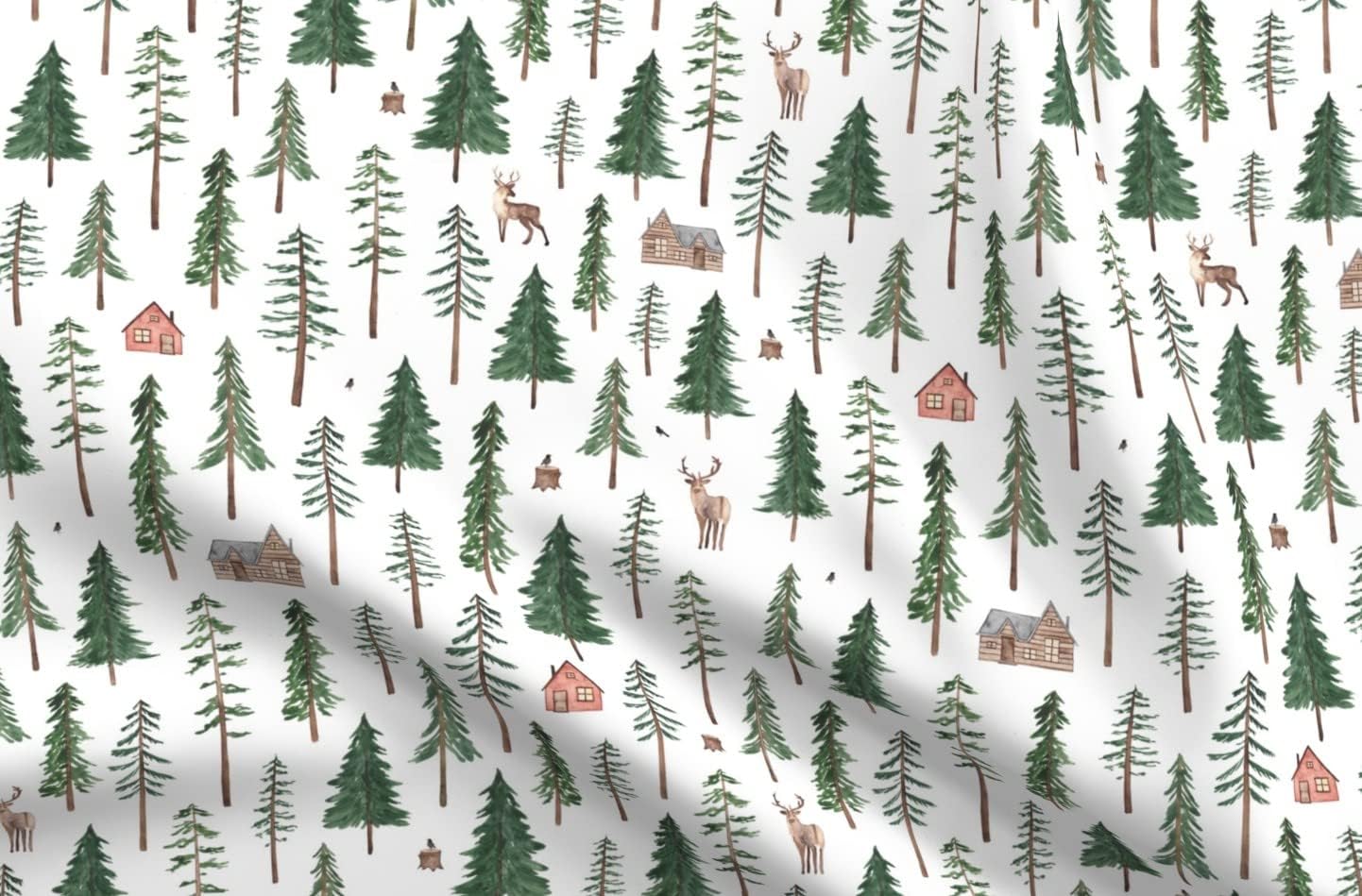 Spoonflower Fabric - Christmas Woodland Forest Pine Tree Log Cabin Winter Wonderland Snow Printed on Minky Fabric by The Yard - Sewing Baby Blankets Quilt Backing Plush