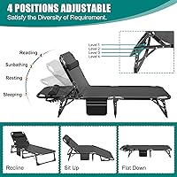 Vista 4 de DoCred Sillón plegable con colchón, cama plegable ajustable de 5 posiciones, tumbona perfecta para tomar el sol, campamento, piscina, playa, patio