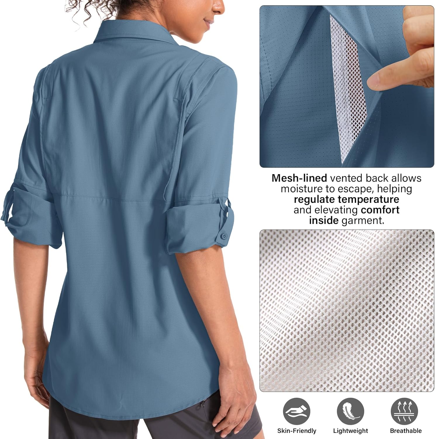 Women's UPF 50 Long Sleeve UV Sun Protection Shirts Hiking Safari Outdoor Shirts Sapphire Blue - Image 2