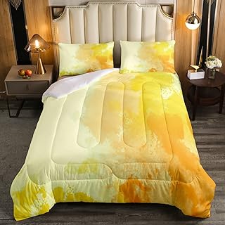 Juego de ropa de cama Tie Dye Ombre para niños y niñas con efectos degradados, color amarillo, tamaño doble
