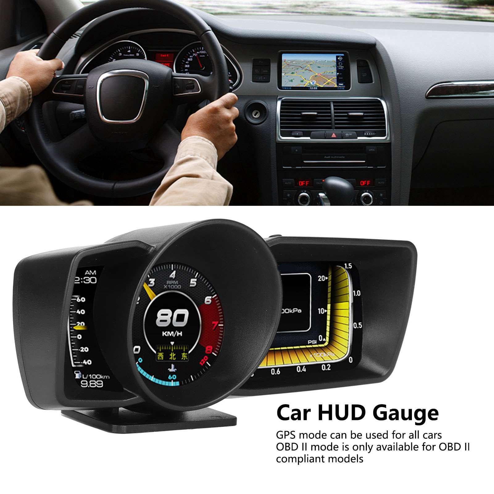 Wyświetlacz Samochodowy HUD OBDII GPS 3-calowy Ekran LCD, Alarm