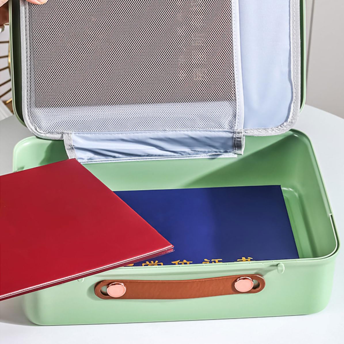 Hemobllo Organisateur de Documents Vert Portable en Abs et Toile, Grosse Capacité Design Multicouche, Pratique pour Rangement de Certificats et Dossiers de Voyage